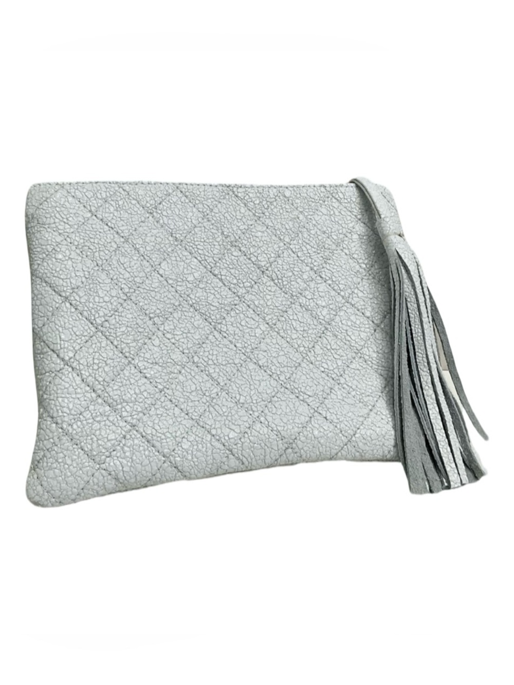 LAGGO Ice White Crackled Metallic Wristlet Clutch Tassel Pouch